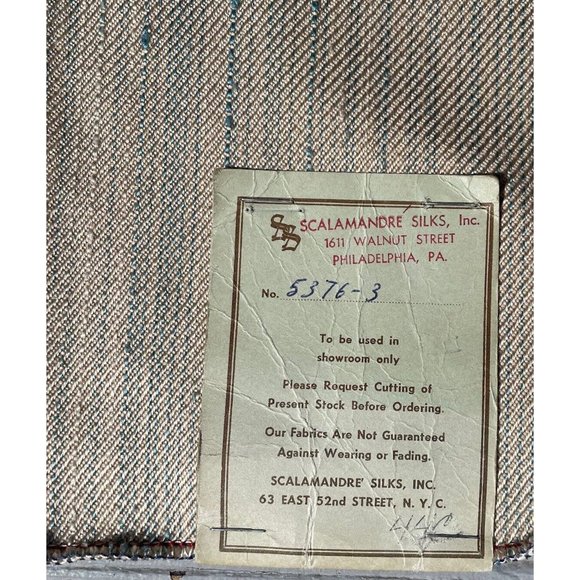 MCM Fabric Beige & Blue Mid-Century Cotton Silk Scalamandre Sample Sewing Supply - Picture 1 of 9